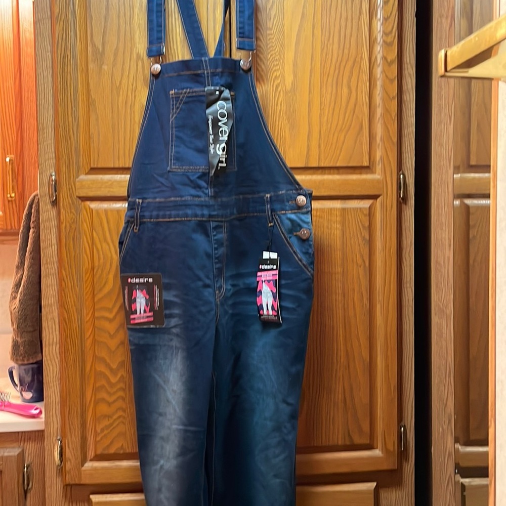 Cover girl dark blue sexy skinny overalls.